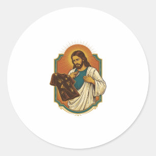 Sticker Rond Jésus Vêtements De Sport Noirs Couverts De Craie D