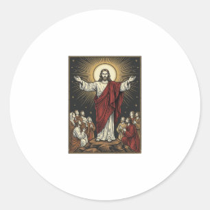 Sticker Rond Jésus vintage gloire radieuse gravure chrétienne D