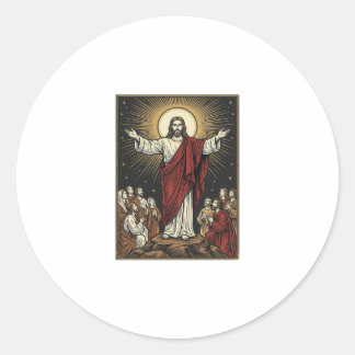 Sticker Rond Jésus vintage gloire radieuse gravure chrétienne D