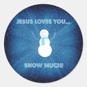 Sticker Rond Jésus vous aime neigent beaucoup ! Bleu chrétien