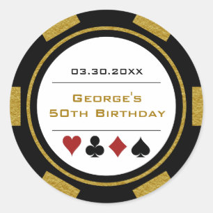 Sticker Rond Jeton de Poker Anniversaire Casino Noir Or