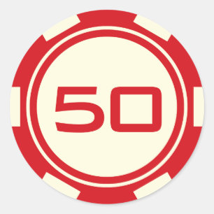 Sticker Rond Jeton de poker rouge crème blanc Casino Anniversai