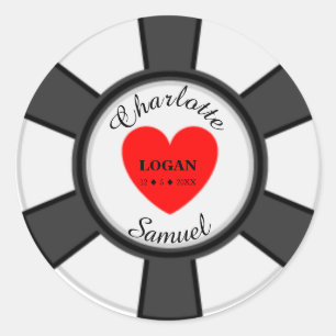 Sticker Rond Jetons de Poker Mariage à Vegas