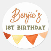 Sticker Rond Jeu d'Anniversaire de Boho dessiné à la main (Devant)