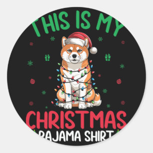 Sticker Rond Jeu d'arbre de Noël moche Père Noël Akita Inu Chie
