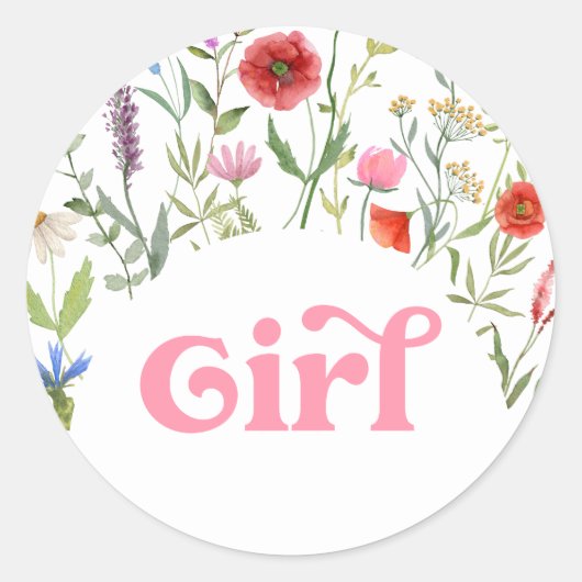 Sticker Rond Jeu de Baby shower Fleur sauvage fille (Devant)