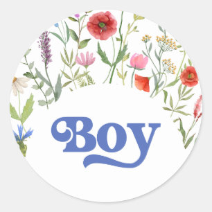 Sticker Rond Jeu de Baby shower Fleur sauvage garçon