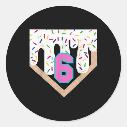 Sticker Rond Jeu de baseball 6e anniversaire Accueil Plate Boys (Devant)