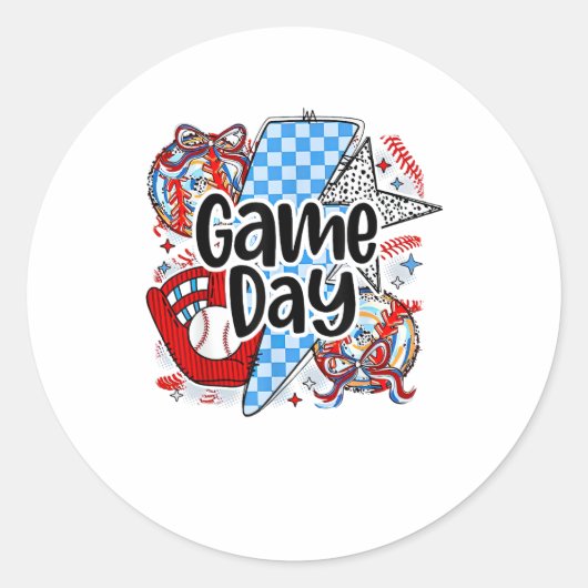 Sticker Rond Jeu De Baseball Jour Rétro Tis Saison À damiers (Devant)