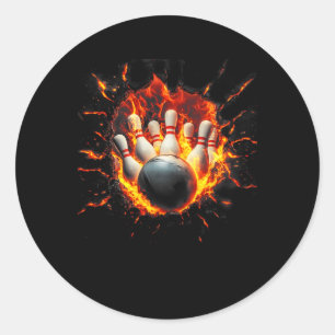 Sticker Rond Jeu de Bowling coloré Jour Bowling Flames Ll