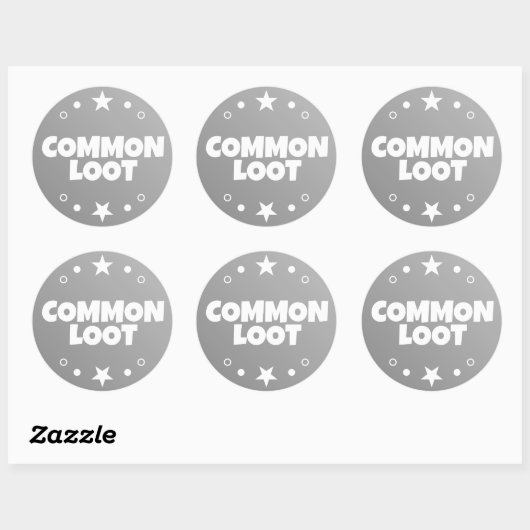 Sticker Rond Jeu de Loot Commun Enfants Gris Texte Slogan (Feuille)
