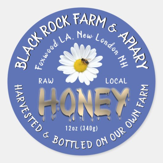 Sticker Rond Jeu de miel d'or en 3D texte Daisy Honeybee sur bl (Devant)