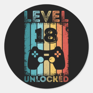 Sticker Rond Jeu de niveau 18 déverrouillé 18e anniversaire G