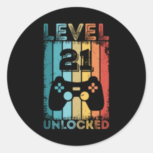 Sticker Rond Jeu de niveau 21 Déverrouillé 21e Gamer Cadeaux 