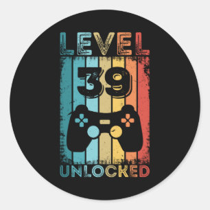 Sticker Rond Jeu de niveau 39 Déverrouillé 39e anniversaire G