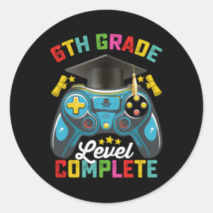 Sticker Rond Jeu de niveau 6e année de fin d'études Gamer