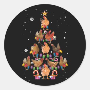 Sticker Rond Jeu de Noël de poulets Lumières Drôle Noël de poul