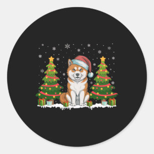 Sticker Rond Jeu de Noël Lumières Akita Inu Chien Santa Hat Noë