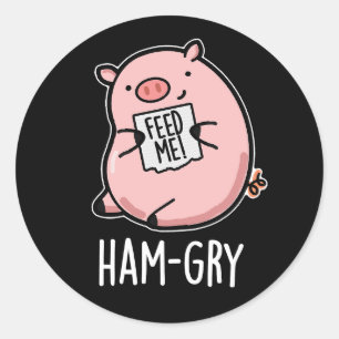 Sticker Rond Jeu de porc animal amusant, affamé BG foncé