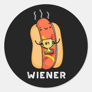 Sticker Rond Jeu de saucisse drôle Wiener BG foncé