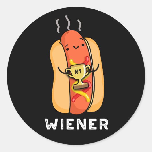 Sticker Rond Jeu de saucisse drôle Wiener BG foncé (Devant)