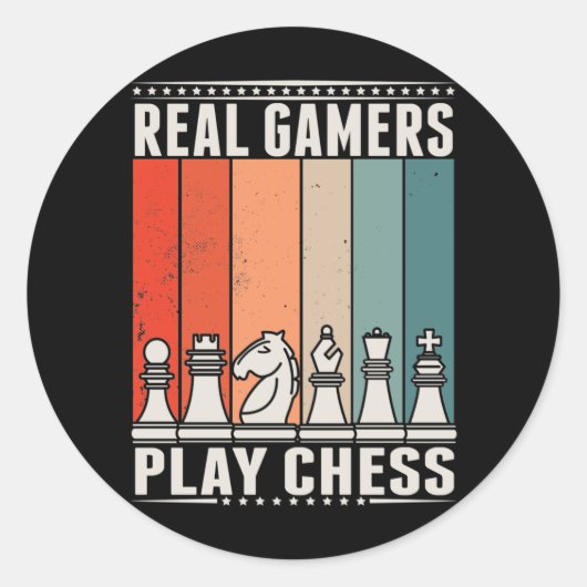 Sticker Rond Jeu d'échecs Retro Jeu Jeu d'échecs Pièces (Devant)