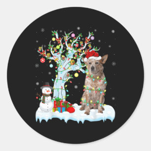 Sticker Rond Jeu d'éclairage Santa Hat Chien de bétail australi
