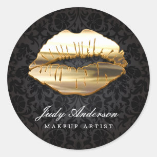 Sticker Rond Jeu d'oeil 3D Black Gold Lips Artiste de maquillag