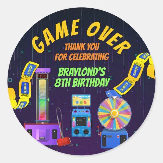 Sticker Rond Jeu et arcade Anniversaire Merci (Devant)