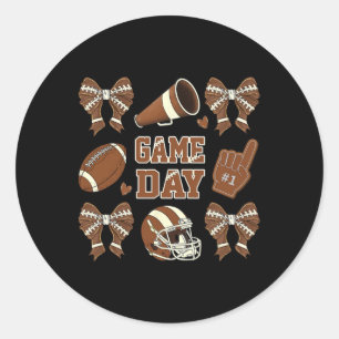 Sticker Rond Jeu Jour Football Coquette Bow Football Maman Femm