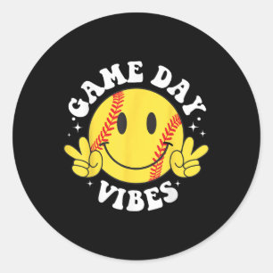 Sticker Rond Jeu Jour Vibes Smile Face Softball maman maman soe