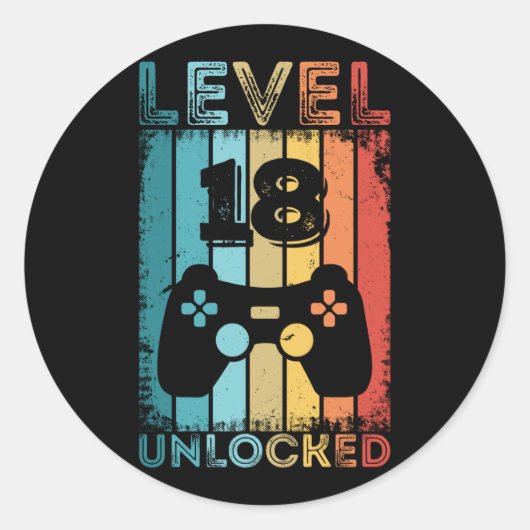 Sticker Rond Jeu niveau 18 déverrouillé 18e anniversaire Jeu ca (Devant)