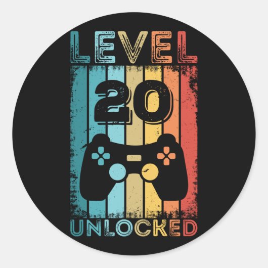 Sticker Rond Jeu niveau 20 déverrouillé 20e anniversaire Gift G (Devant)