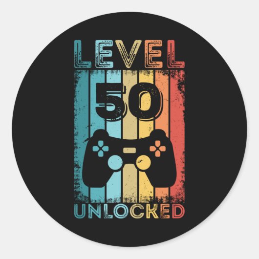 Sticker Rond Jeu niveau 50 déverrouillé 50e anniversaire Gift G (Devant)