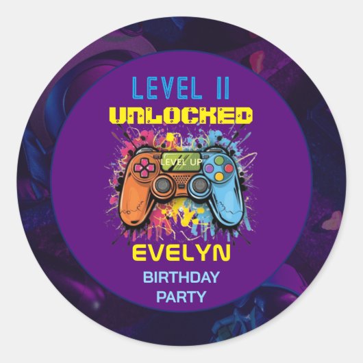Sticker Rond Jeu Sur Niveau Up Jeu Vidéo Anniversaire (Devant)