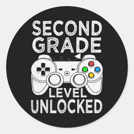 Sticker Rond Jeu Vidéo Déverrouillé De 2E Année À L'École (Devant)