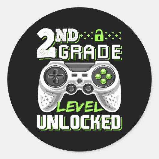 Sticker Rond Jeu Vidéo Déverrouillé De 2E Année À L'École (Devant)