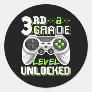 Sticker Rond Jeu vidéo déverrouillé de 3e année Retour à l'écol
