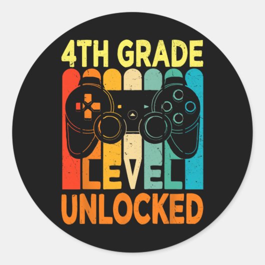 Sticker Rond Jeu vidéo déverrouillé de 4e année à l'école (Devant)