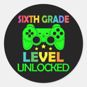 Sticker Rond Jeu vidéo déverrouillé de 6e année Retour à l'écol