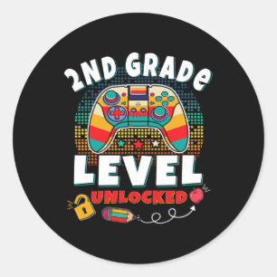 Sticker Rond Jeu Vidéo Déverrouillé De Niveau Secondaire Retour