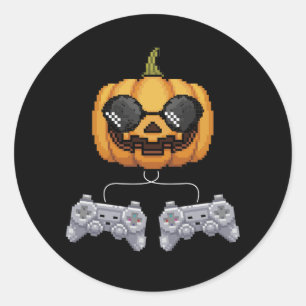 Sticker Rond Jeu vidéo Halloween Jack-o'-lantern Pixelelated Ga