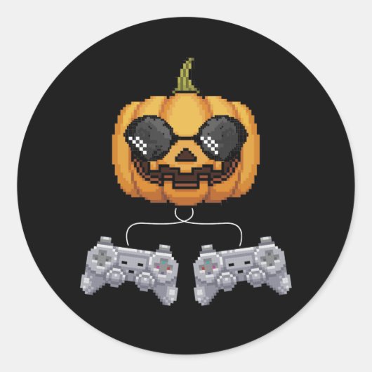 Sticker Rond Jeu vidéo Halloween Jack-o'-lantern Pixelelated Ga (Devant)