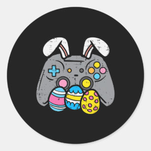 Sticker Rond Jeu Vidéo Oeufs Bunny Jeu Joueur Garçons Hommes Ad