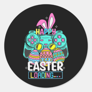 Sticker Rond Jeu Vidéo Pâques Bunny Gaming Contrôleur Gamer Bo