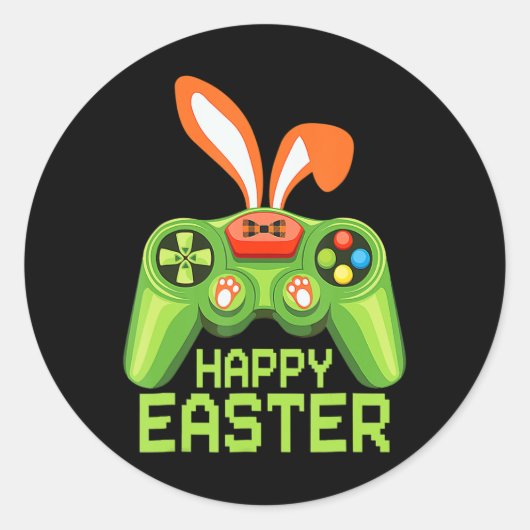 Sticker Rond Jeu Vidéo Pâques Bunny Gaming Contrôleur Gamer Bo (Devant)
