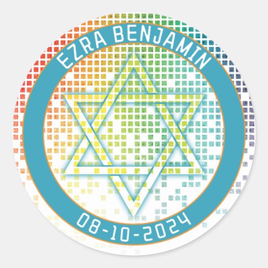 Sticker Rond Jeu vidéo Pixel Arc-en-ciel Jeu Bar Mitzvah (Devant)