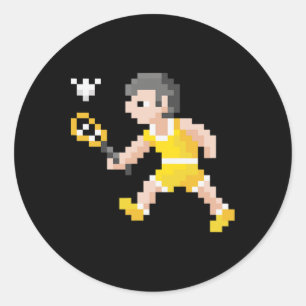Sticker Rond Jeu vidéo Retro 80s Pixel Art Badminton Player
