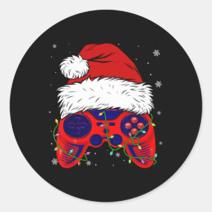 Sticker Rond Jeu vidéo Santa Hat Amusants Noël Jeu Lumières Gar