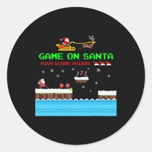 Sticker Rond Jeu vidéo sur le Père Noël laid Noël gamer Saint-N